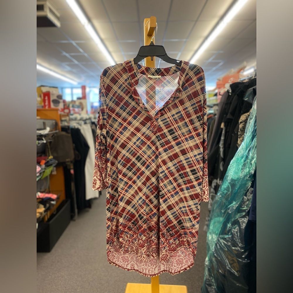 🛍️ Xl eloges tan red blue long sleeve tunic dress